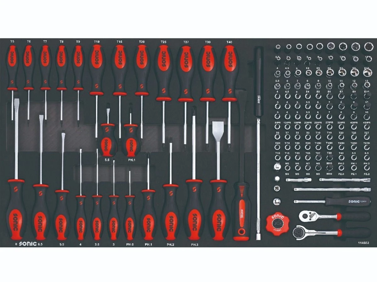 Sonic Foam System - Screwdriver, 1/4" Bit Socket Set - 146 Pieces - 34" (Large) Sonic Foam System - Screwdriver, 1/4" Bit Socket Set - 146 Pieces - 34" (Large) -Home Tool Store 114602