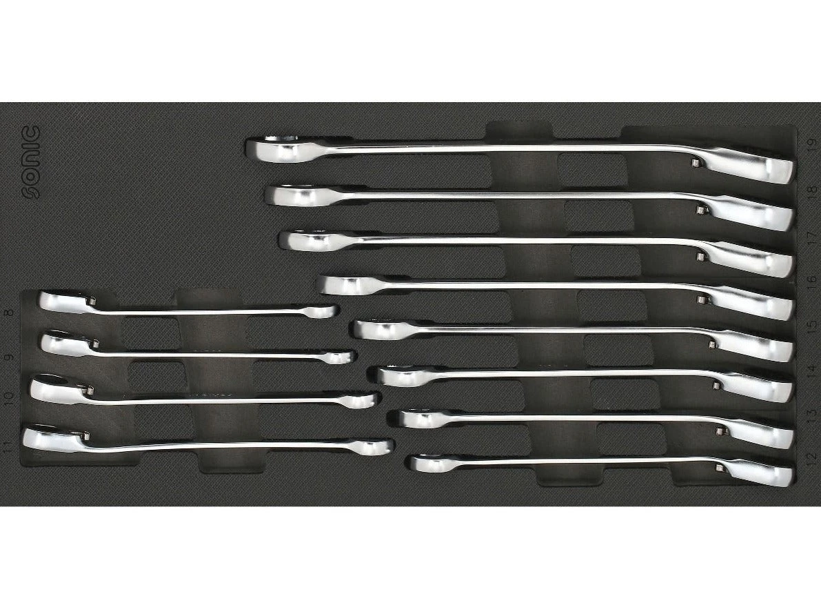Sonic Foam System - Reversible Ratcheting Wrench Set 12 pt - 12 Pieces - 1/3 (Small) Sonic Foam System - Reversible Ratcheting Wrench Set 12 Pt - 12 Pieces - 1/3 (Small) -Home Tool Store 601229